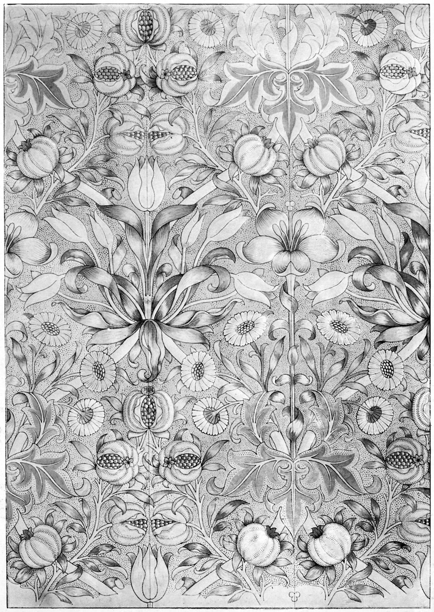 Carta da parati con motivo di gigli e melograni da William Morris