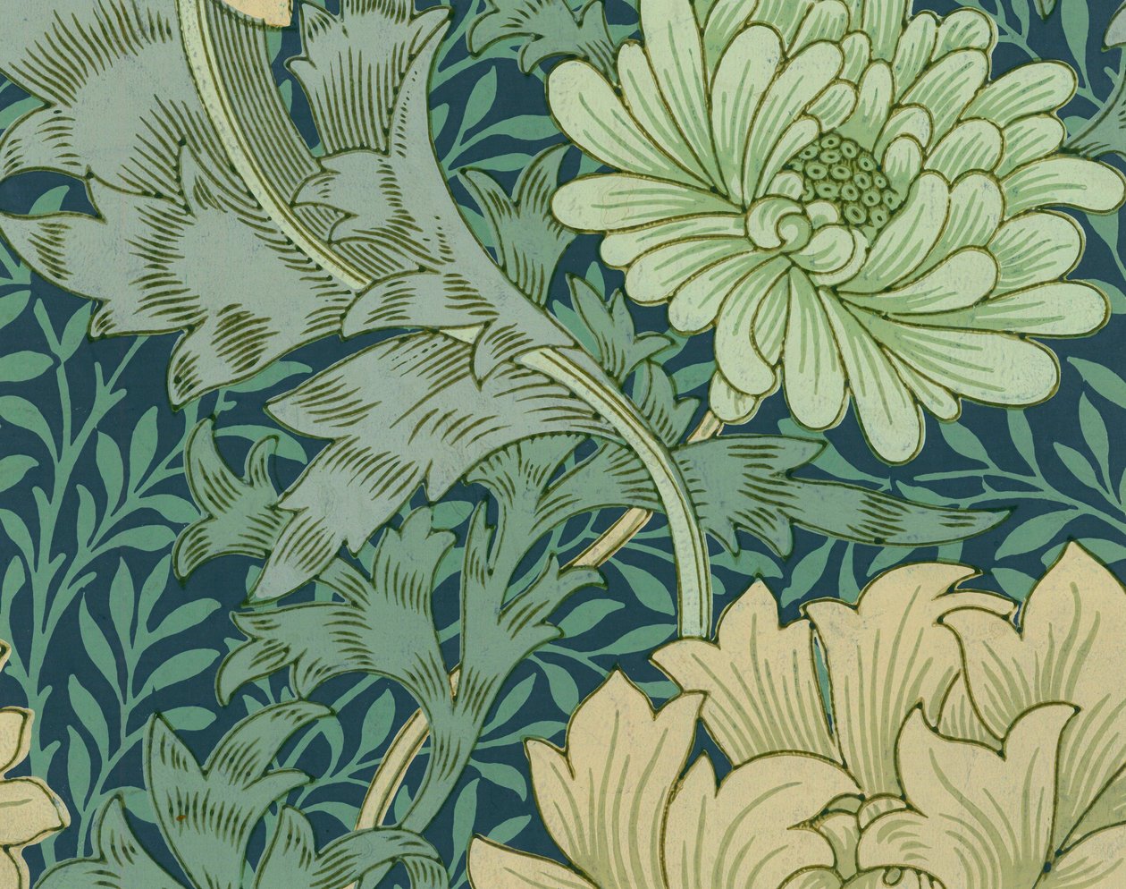 Campione di carta da parati di William Morris con crisantemo da William Morris