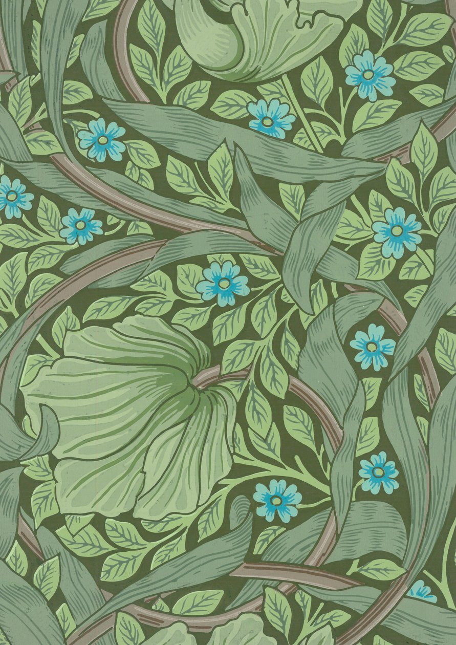 Campione di carta da parati di William Morris con non ti scordar di me, c.1870 da William Morris