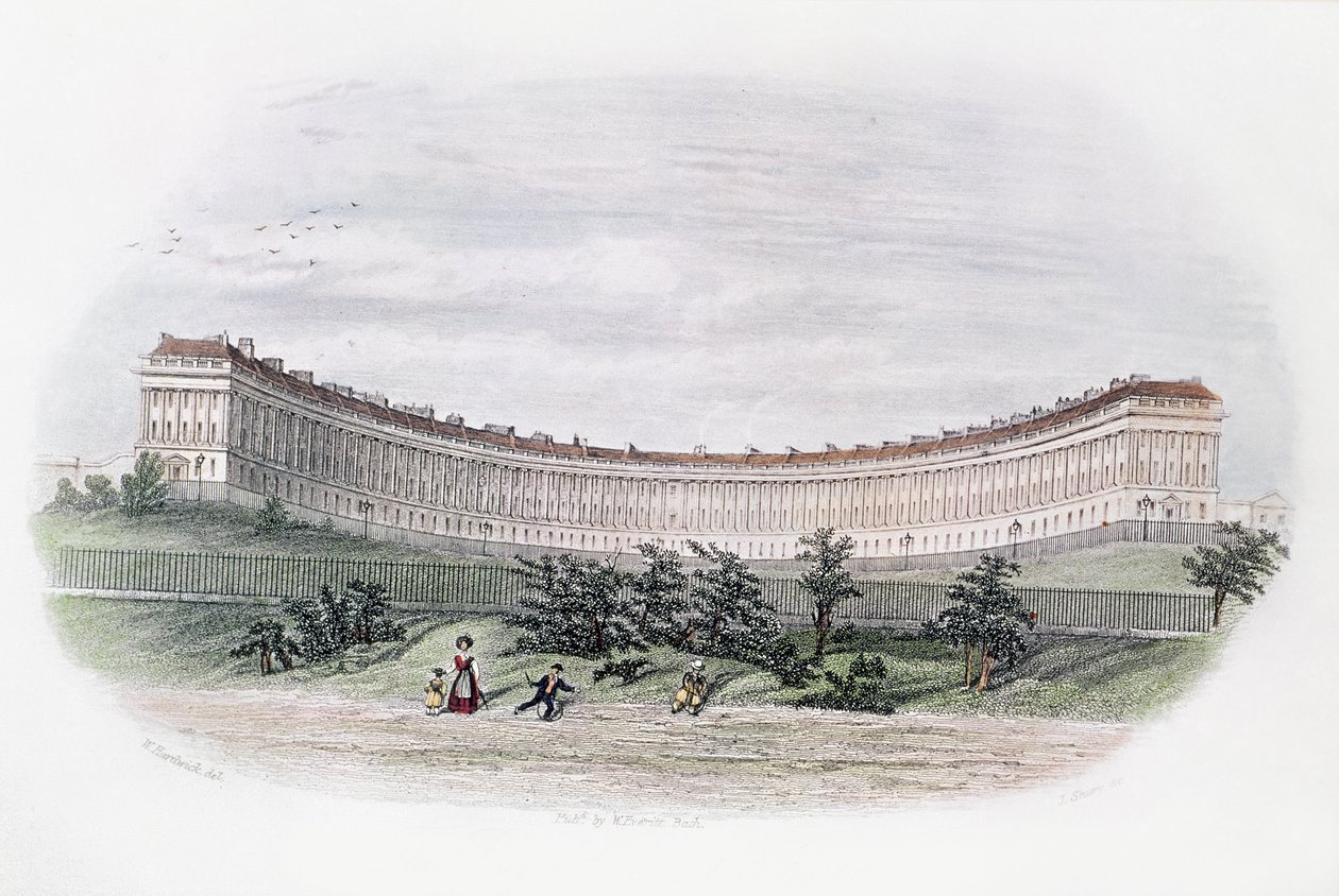 Royal Crescent, Bath, dal parco, inciso da J. Shury, c.1840 da William N. Hardwick of Bath