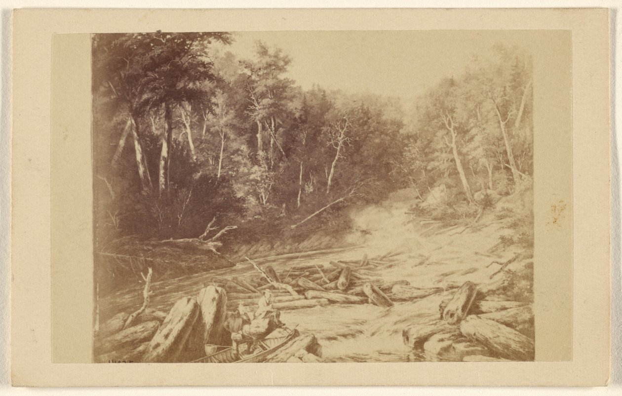 [Copia di un dipinto raffigurante una scena fluviale con un uomo in canoa che pesca]. da William Notman
