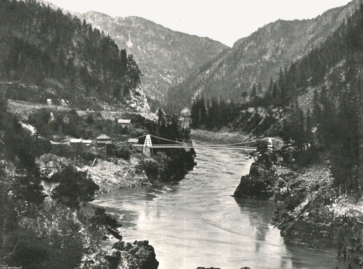 Le Montagne Rocciose: il Canyon Frazer e il ponte della strada Cariboo, vicino a Spuzzum, Canada, 1895 da William Notman and Son