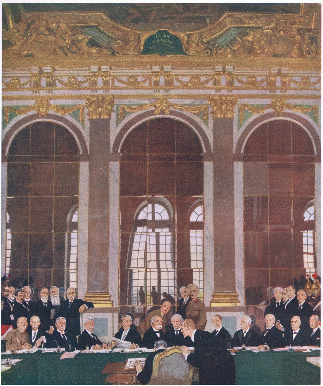 Firma della pace nella Sala degli Specchi, Palazzo di Versailles, 28 giugno 1919, da La Storia del Popolo Britannico di Cassell pubblicato da Waverley Book Company Limited, c.1940 da William Orpen