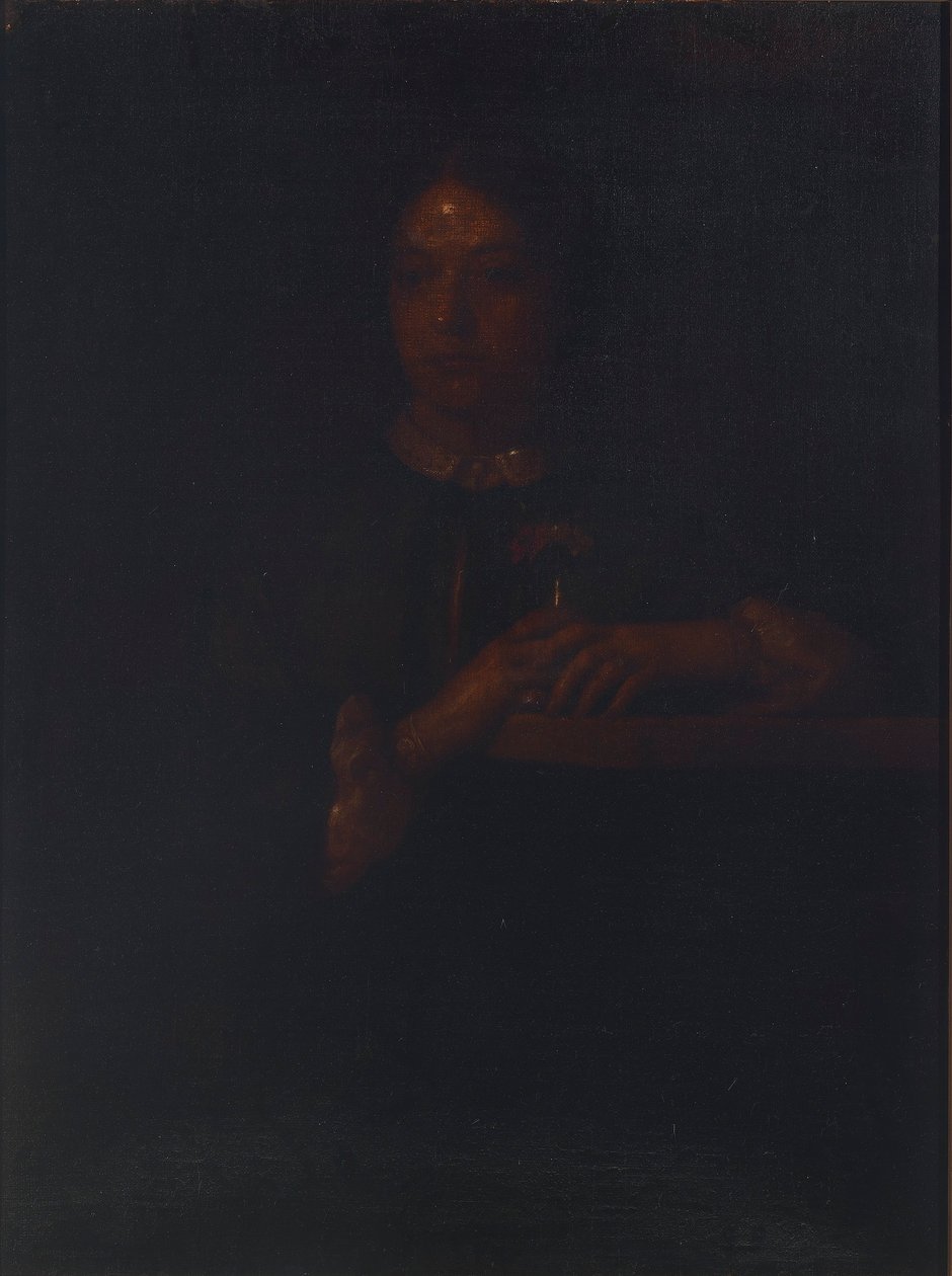 Sarah appoggiata a una ringhiera da William Page