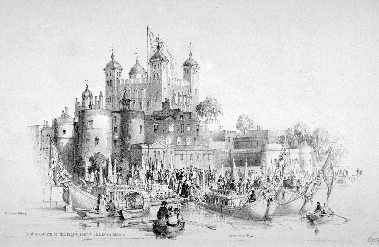 Il sindaco Thomas Johnson e il suo entourage che si imbarcano dalla Torre di Londra, 1840 da William Parrott