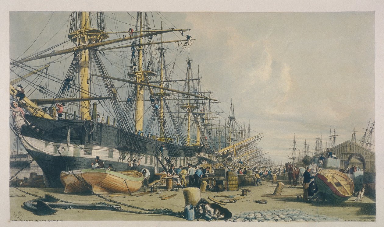 Veduta dei West India Docks da sud-est da William Parrott