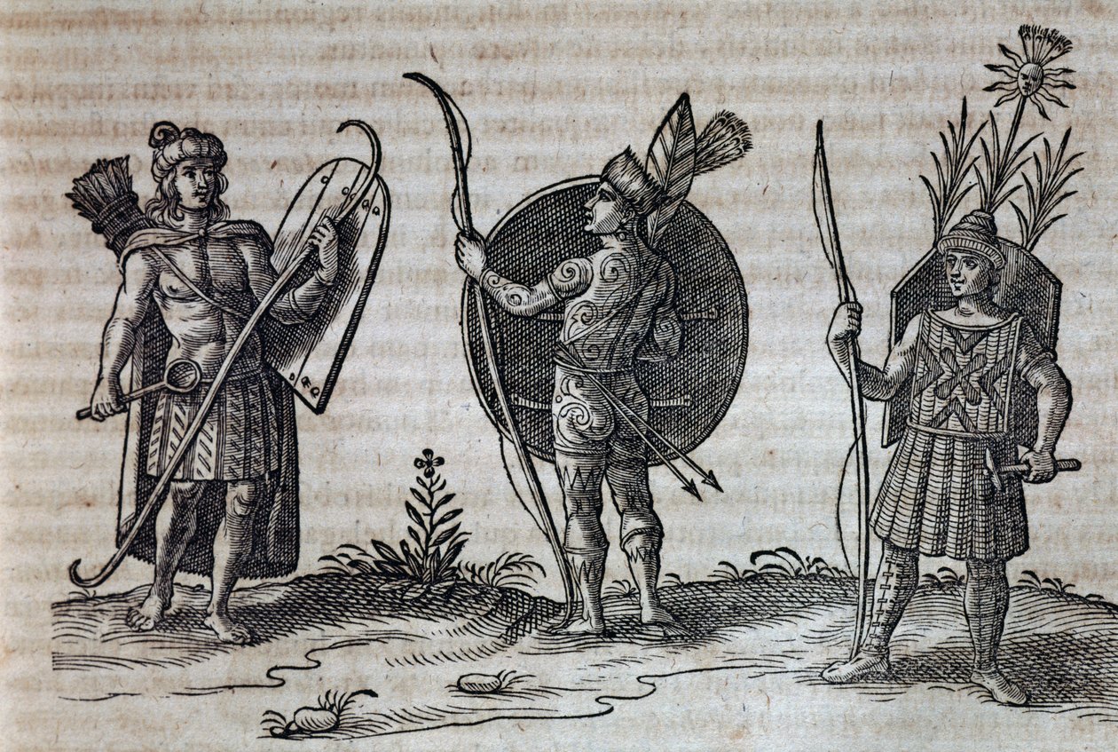 Tipi di indiani canadesi francesi, illustrazione da Descrizione della Nuova Francia da Nicolas Toussaint Charlet