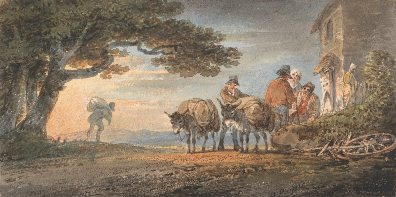 Autisti e asini che riposano al tramonto da William Payne