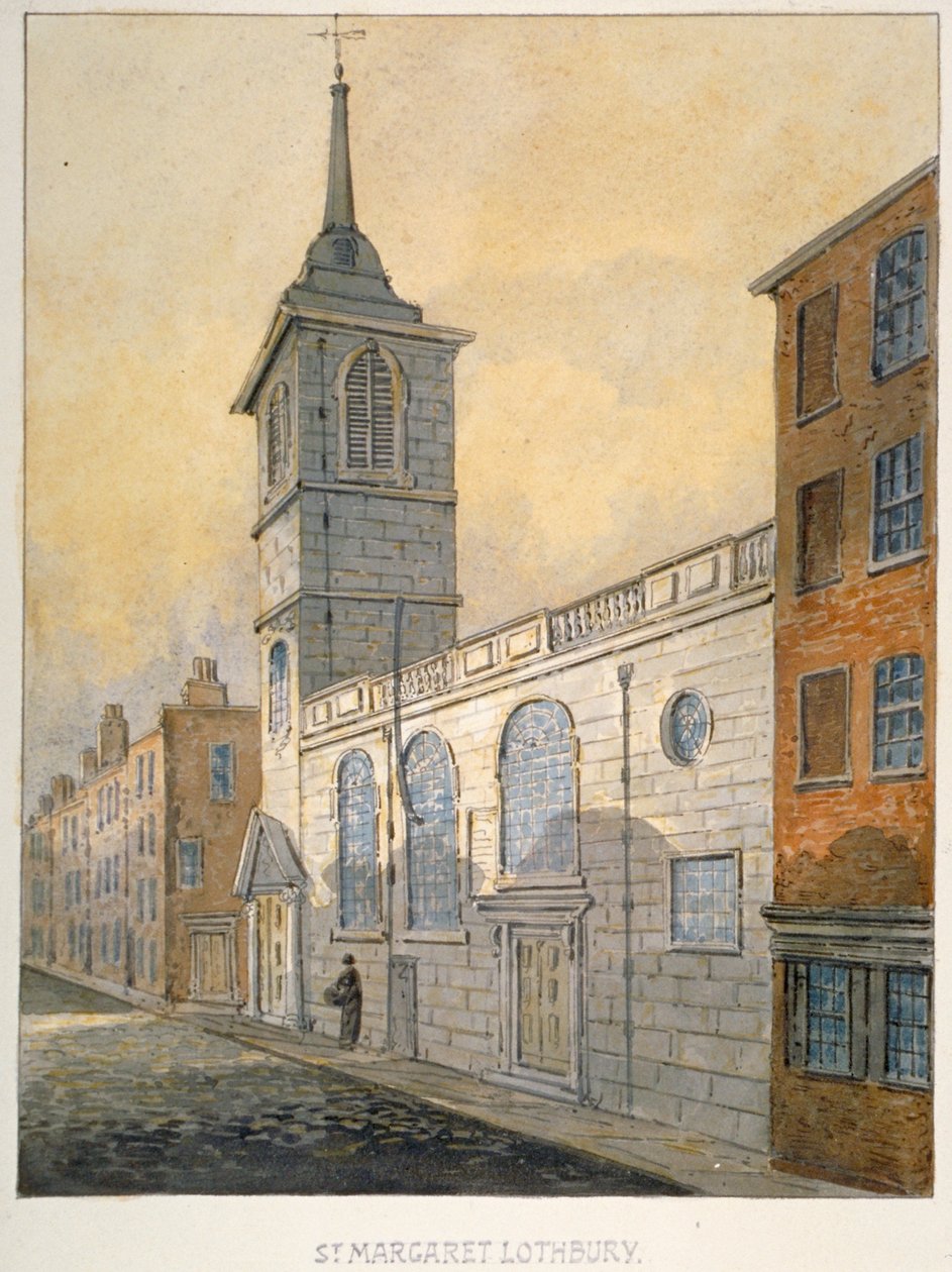 Vista sud-est della Chiesa di Santa Margherita Lothbury, Città di Londra, 1815 da William Pearson