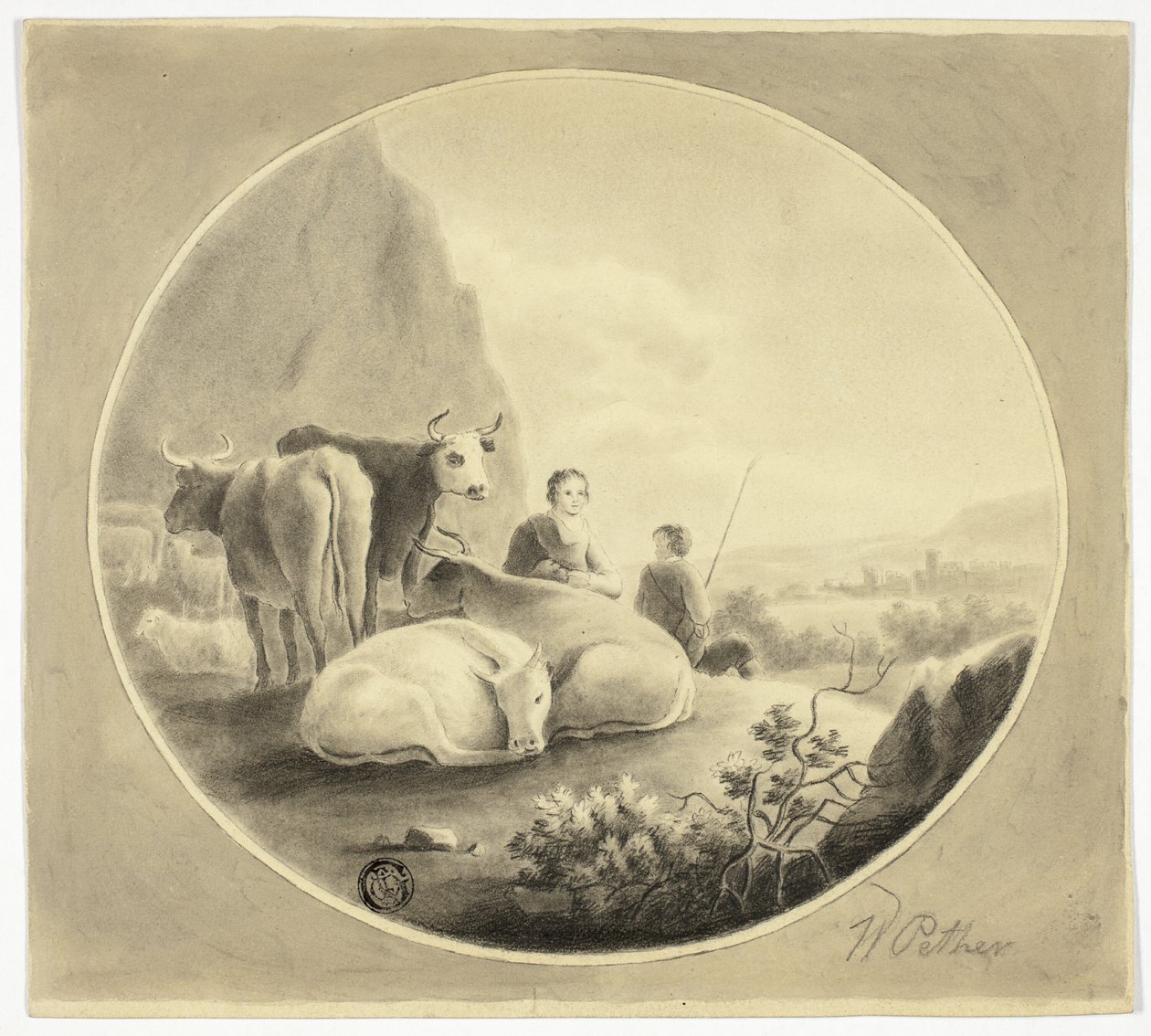 Mandriani, mucche e pecore nel paesaggio da William Pether