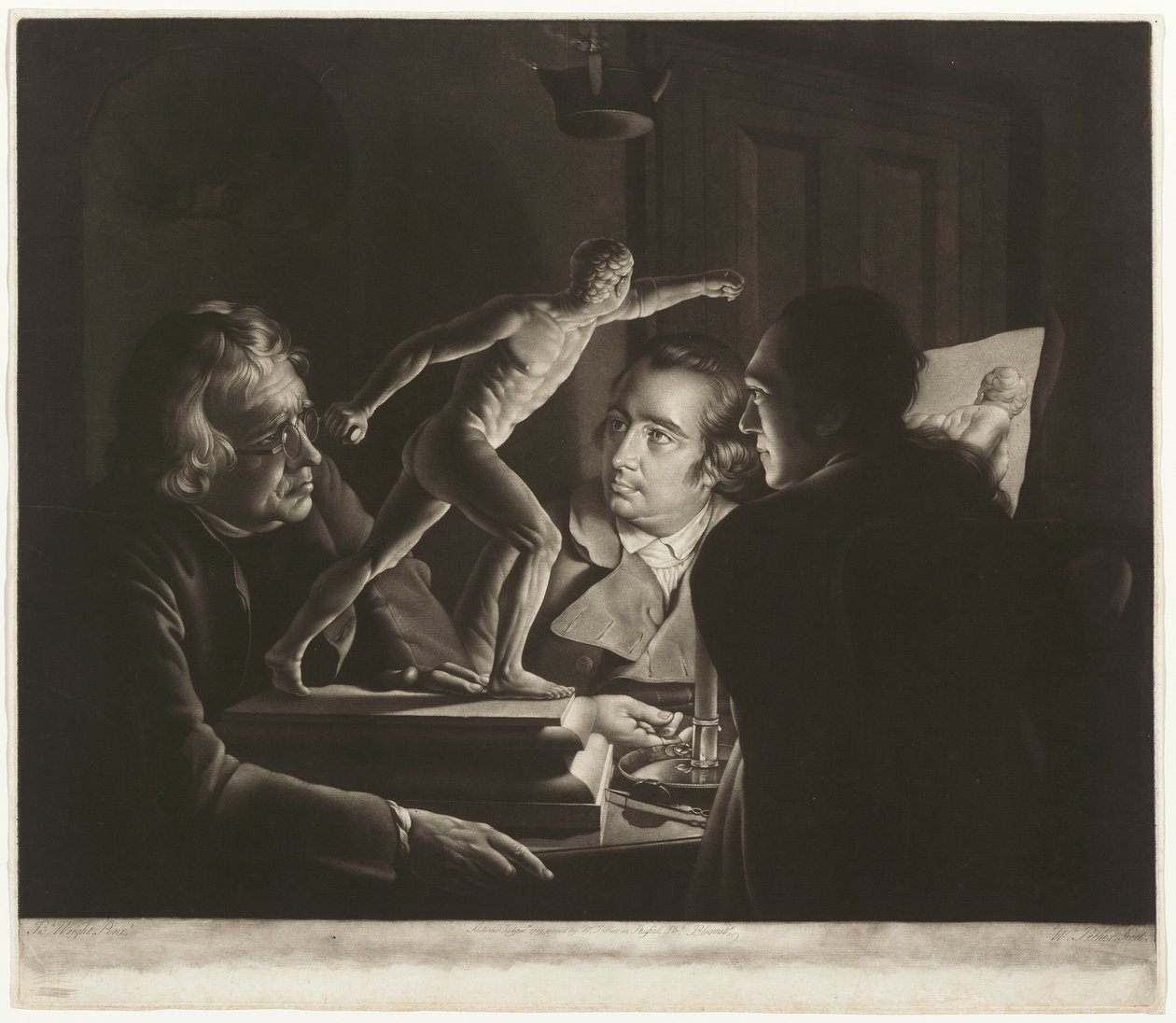 Tre persone che osservano il Gladiatore alla luce delle candele da William Pether