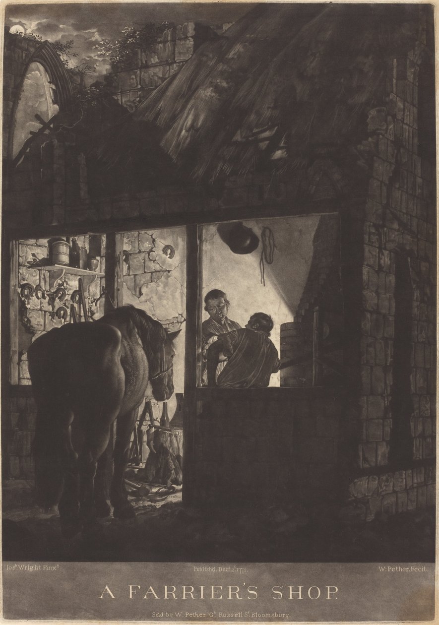 La bottega del maniscalco da William Pether after Joseph Wright of Derby
