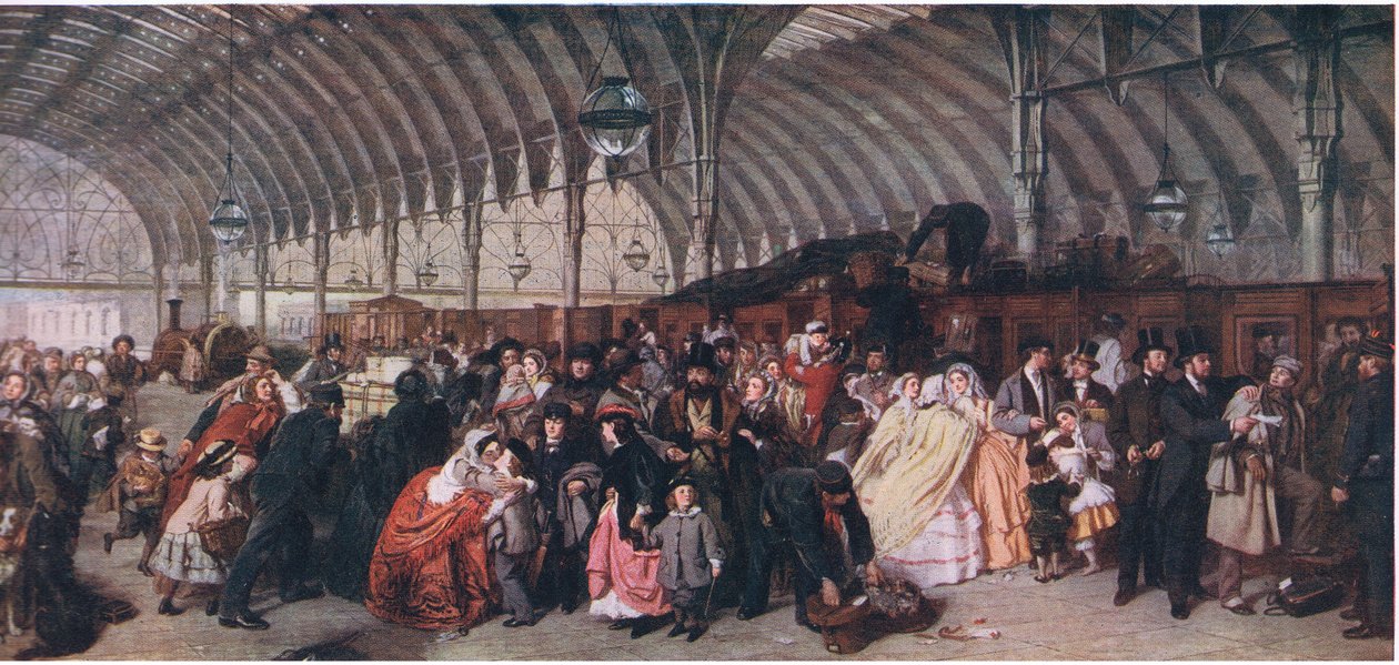 La Stazione Ferroviaria, da La Storia del Popolo Britannico di Cassell pubblicato da Waverley Book Company Limited, c.1940 da William Powell Frith