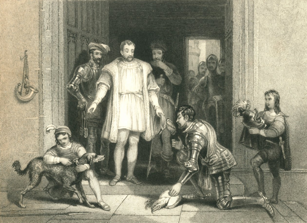 Il falso omaggio di Bolingbroke a Riccardo II, al castello di Flint, 1836 da William Radclyffe