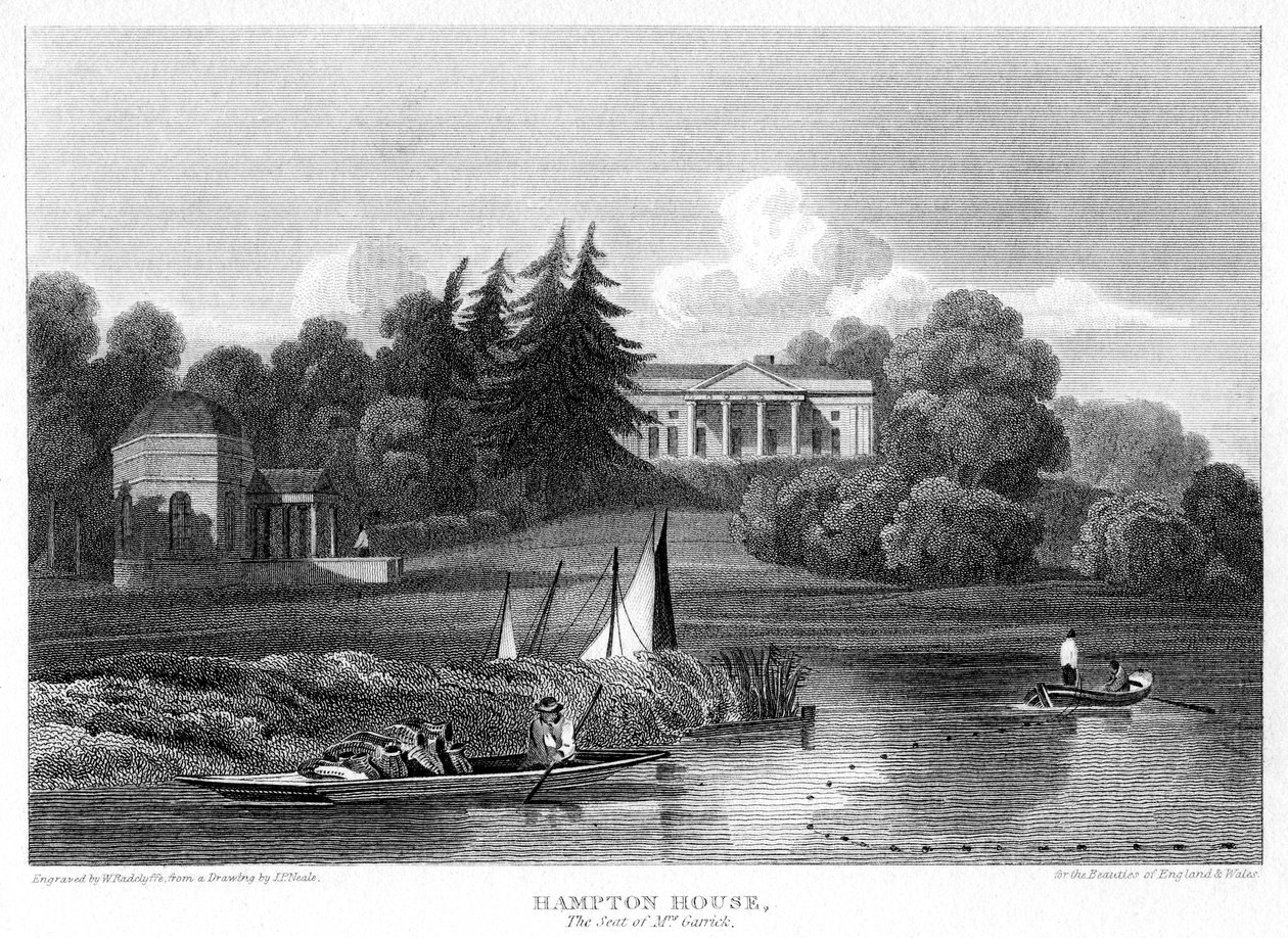 Hampton House, la residenza del Sig. Garrick, Hampton, Richmond upon Thames, Londra, 1815 da William Radclyffe