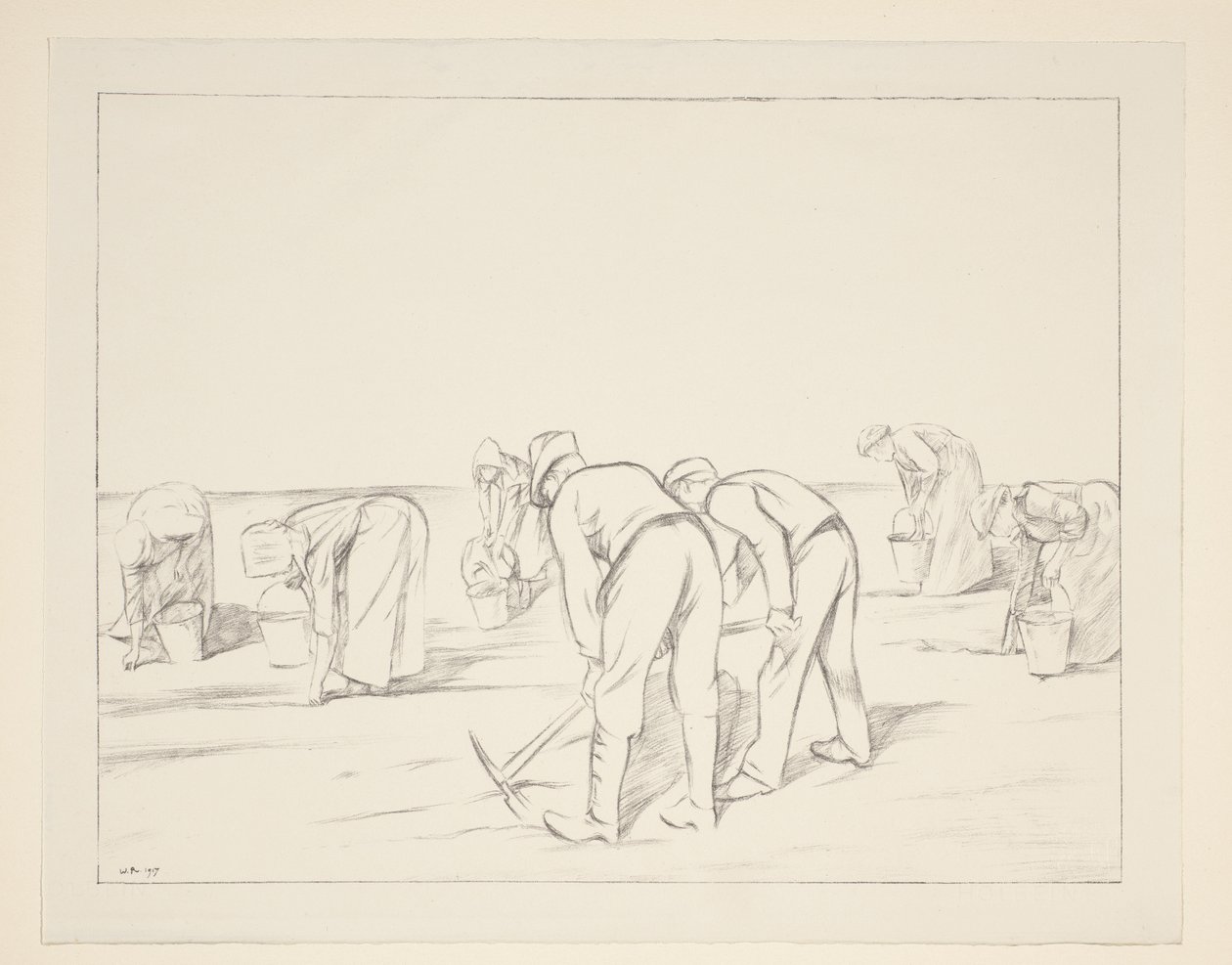 Lavoratori agricoli con picconi e secchi da William Rothenstein