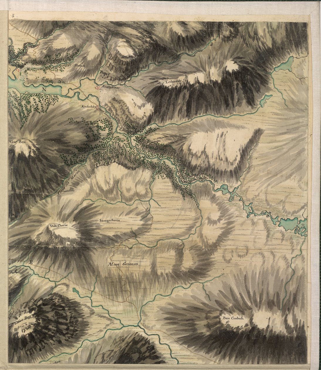 Passo di Glencoe, dal Roy Military Survey of Scotland da William Roy