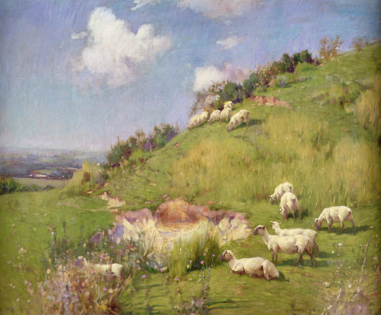 Pecore su un pendio da William Samuel Henry Llewellyn
