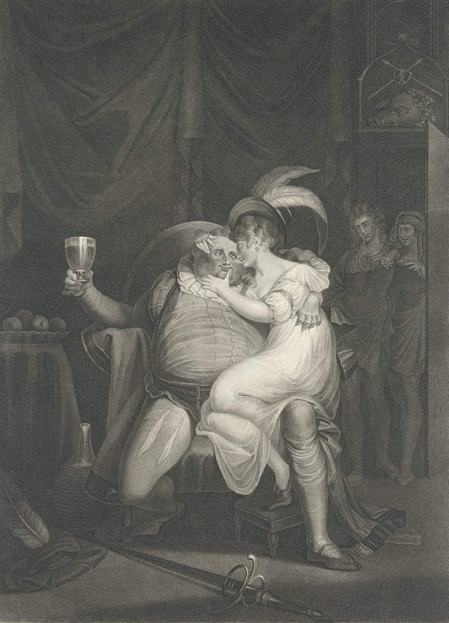 Doll Tearsheet, Falstaff, Henry e Poins Shakespeare, pubblicato per la prima volta nel 1795, ripubblicato nel 1852 da William Satchwell Leney