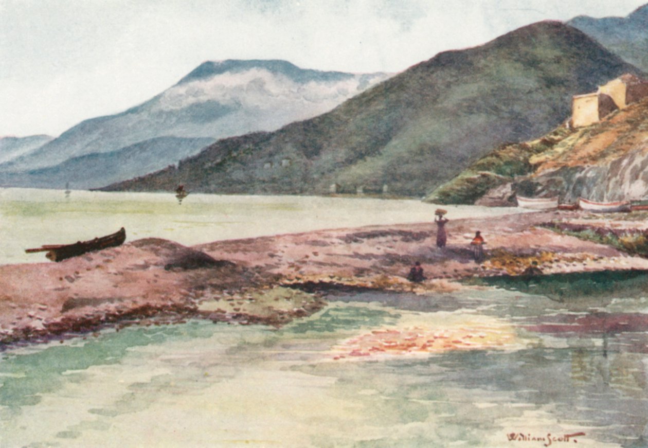 Italia e Francia, Foce della Roya (litografia a colori) da William Scott