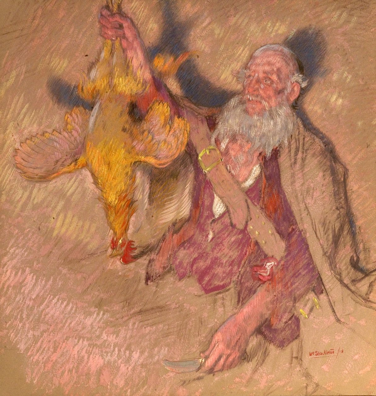Studio di un uomo che tiene un gallo per Highland Raiders, 1918 da William Shackleton