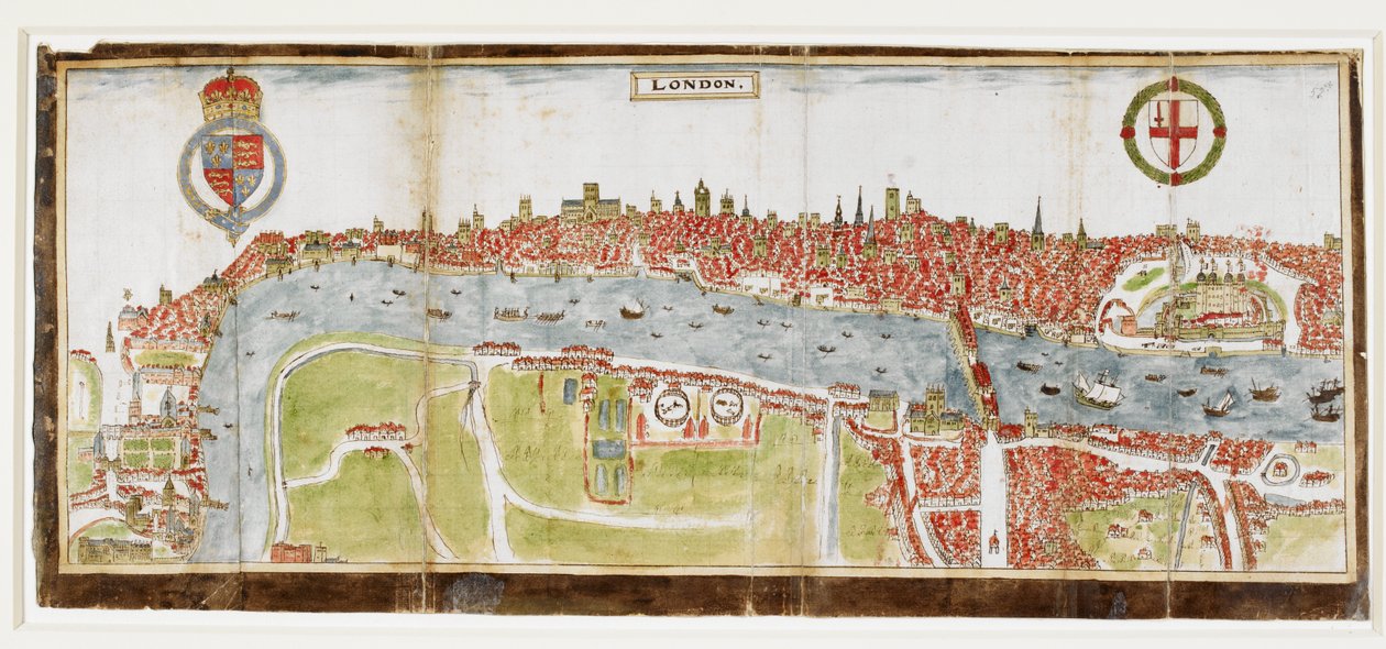 Sloane 2596, f.52 Veduta di Londra da sud, che mostra il fiume Tamigi, il London Bridge e la Torre da William Smith