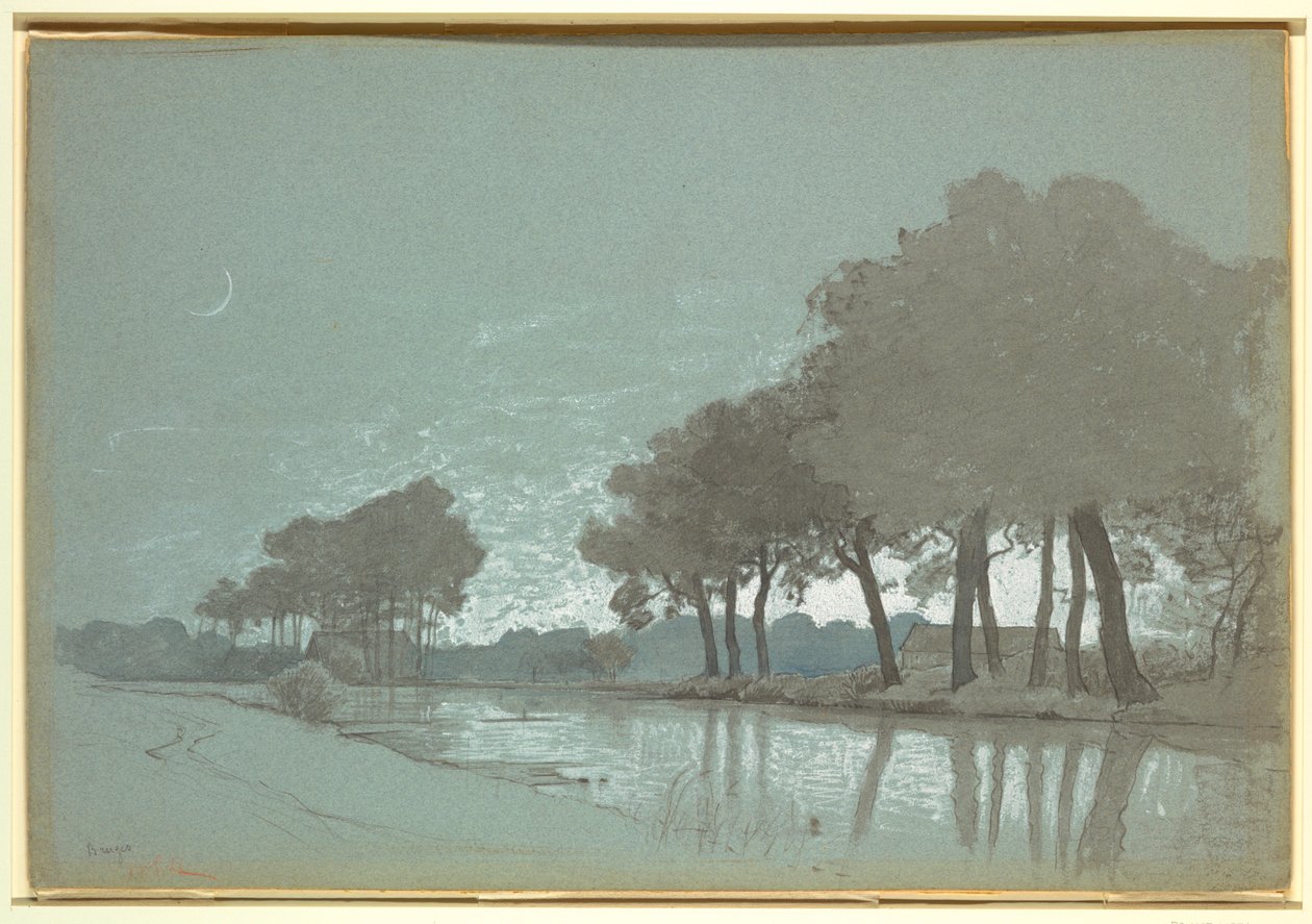 Disegno, Scena di canale vicino a Bruges, Belgio, 1875-80 da William Stanley Haseltine