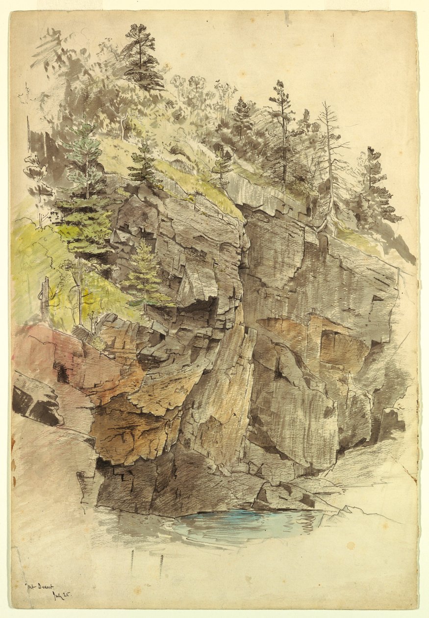Disegno, parete rocciosa, vicino alle scogliere di Otter, Mt. Desert, 1859 da William Stanley Haseltine