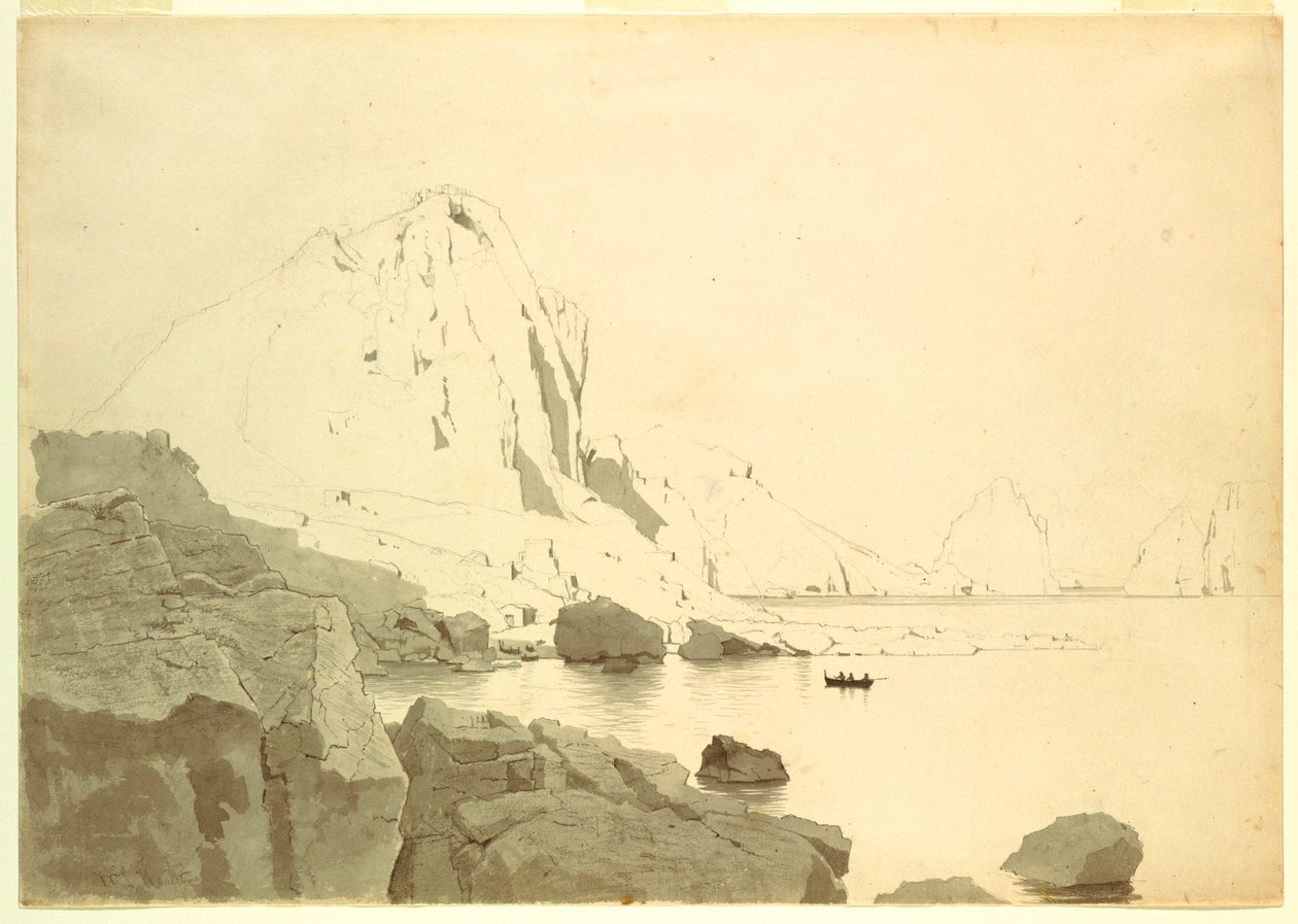 Disegno, Veduta di Capri, Italia, con la costa meridionale e il Faraglione, 1865 ca. da William Stanley Haseltine