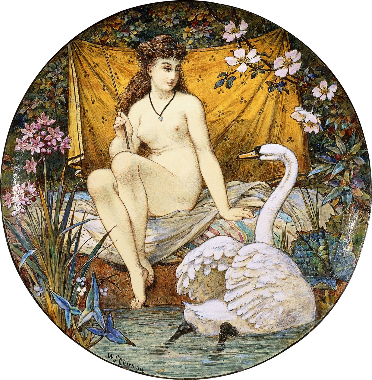 Grande tazza in terracotta di Minton, raffigurante Leda e il cigno da William Stephen Coleman