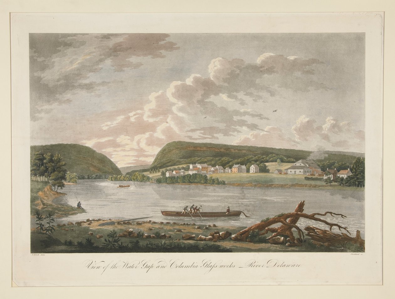 Veduta del Water Gap e delle vetrerie colombiane, fiume Delaware da William Strickland