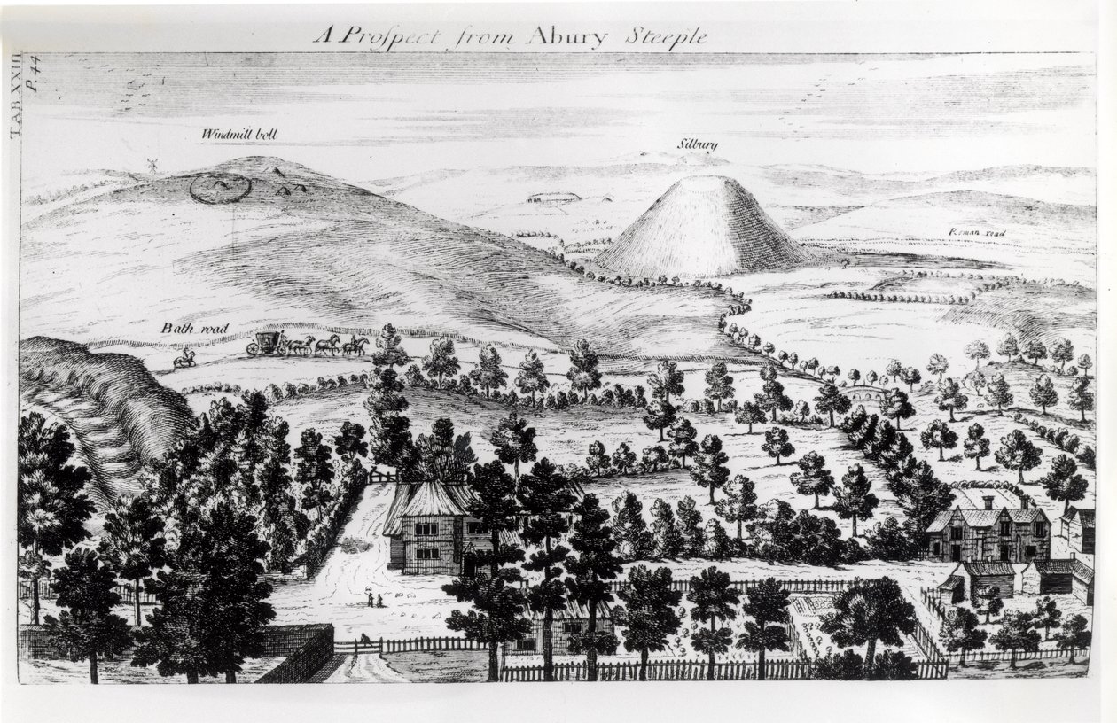 Veduta dal campanile di Avebury di Silbury Hill, illustrazione da 