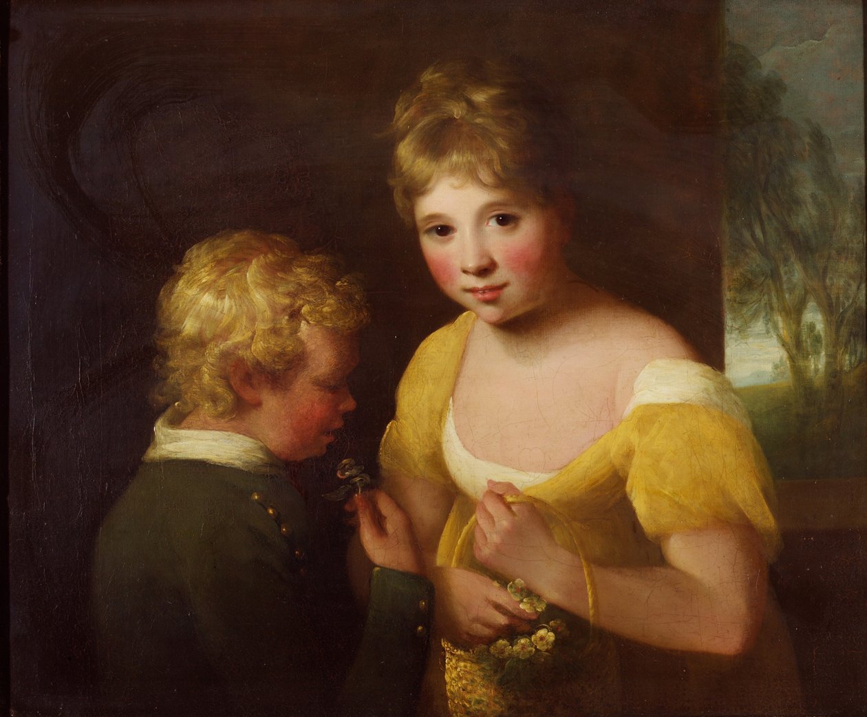 Due bambini con un cesto di fiori da William Tate