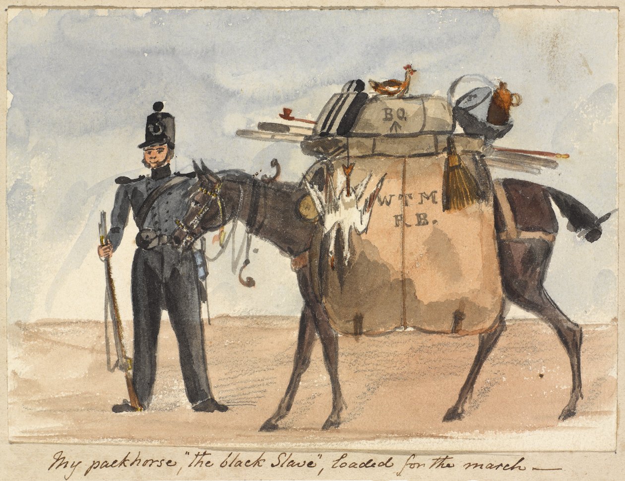 Il mio cavallo da soma, "lo schiavo nero", caricato per la marcia, c.1854 da William Thomas Markham