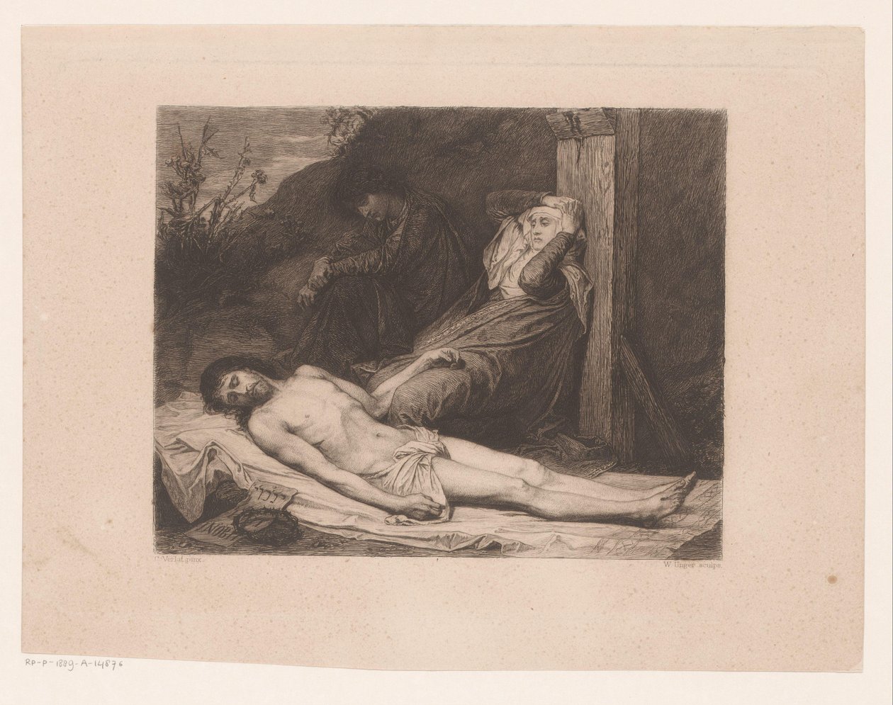 Maria e Giovanni Battista piangono sul corpo di Cristo da William Unger