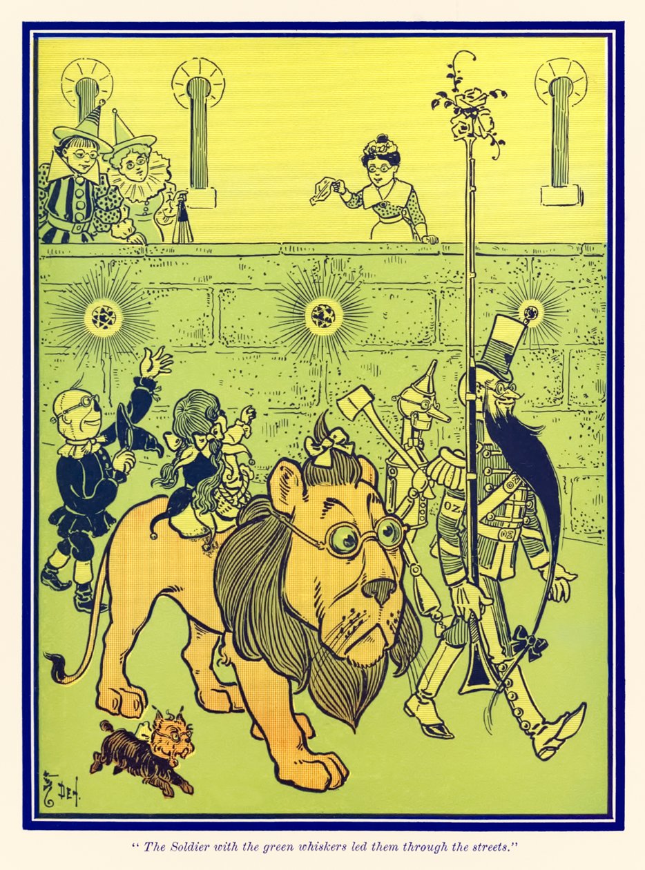 Il soldato con i baffi verdi li guidò per le strade. da Il meraviglioso mago di Oz di L. Frank Baum da William Wallace Denslow