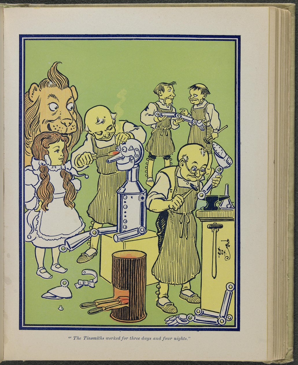 "Lo stagnino lavorò per tre giorni e quattro notti", illustrazione da "Il meraviglioso mago di Oz" di Lyman Frank Baum da William Wallace Denslow