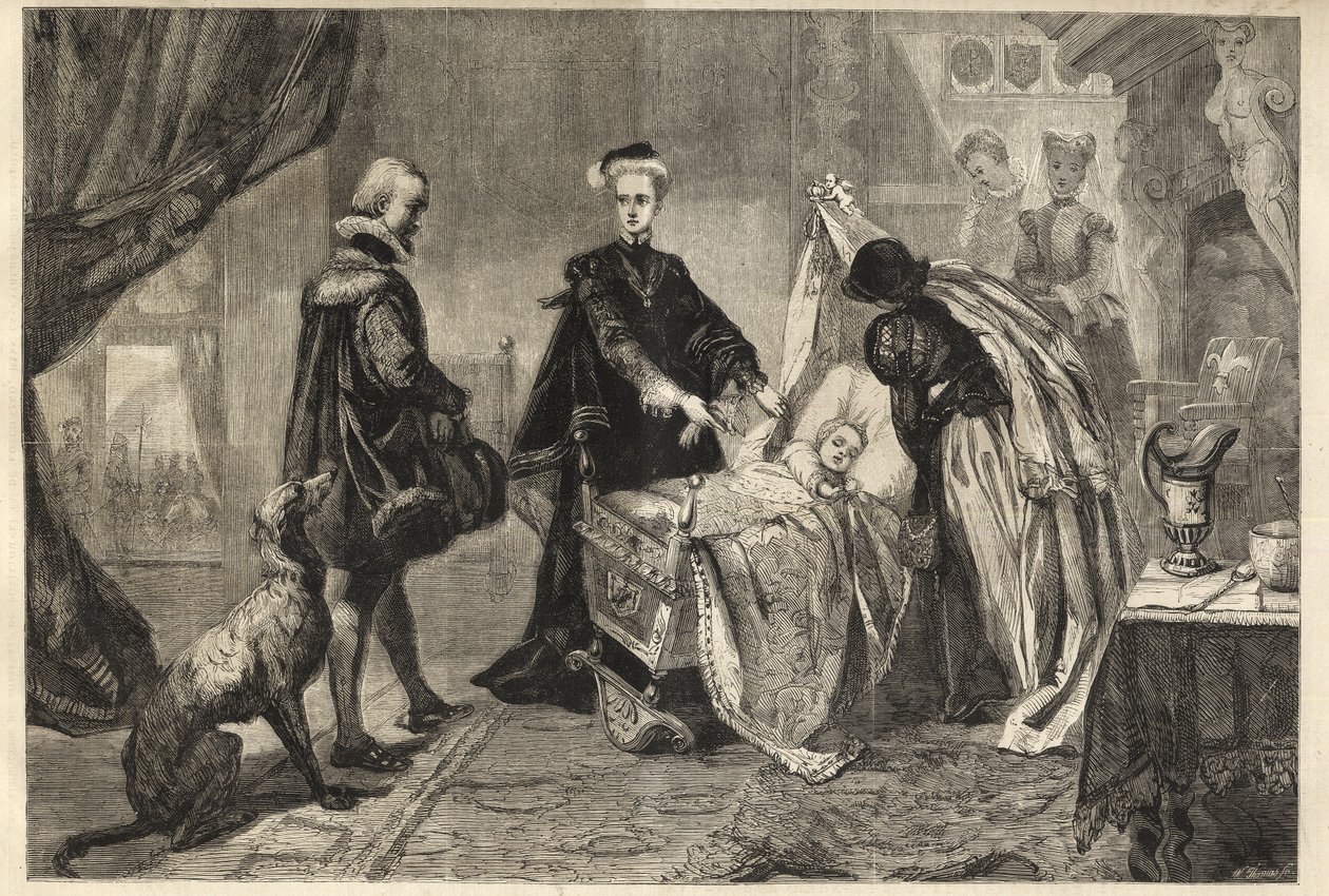 La regina Maria lascia il castello di Stirling - Maria Stuart (Maria I di Scozia) davanti alla culla di suo figlio (Giacomo Stuart, Giacomo VI e I) da William Ward
