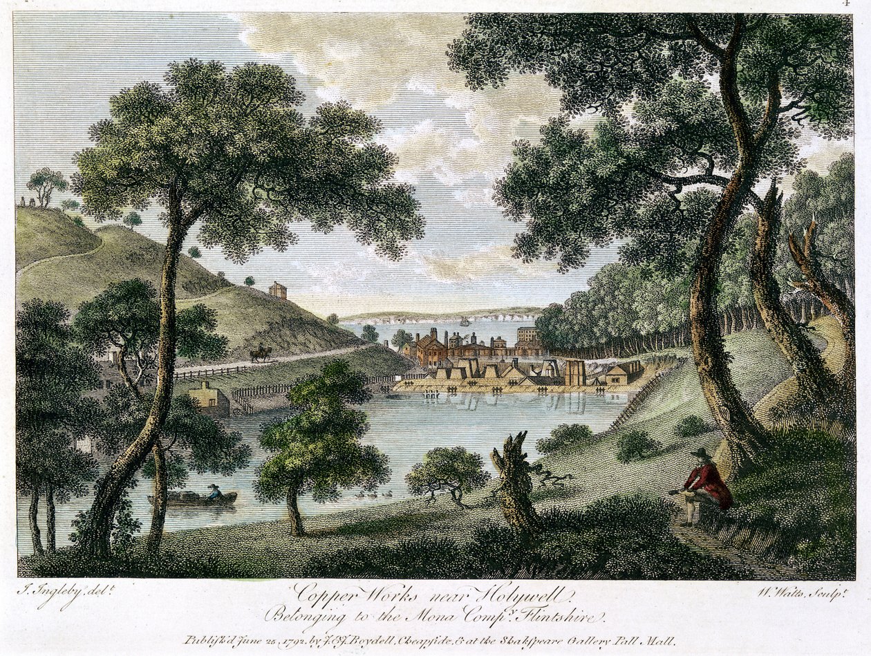 Raffinerie di rame vicino a Holywell, Flintshire, Galles di proprietà della Mona Company, 1792 da William Watts