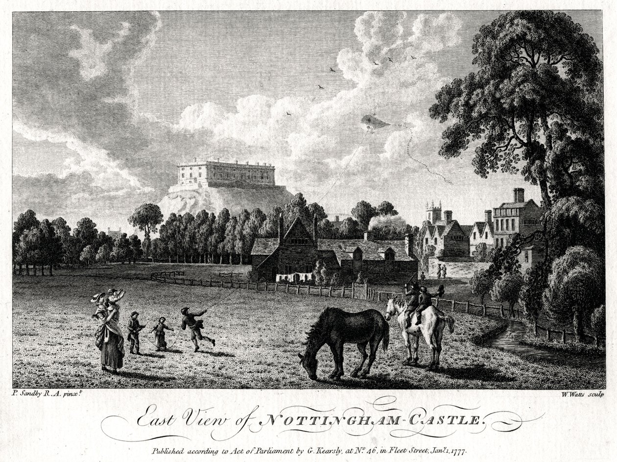 Vista orientale del Castello di Nottingham, Nottinghamshire, 1777 da William Watts