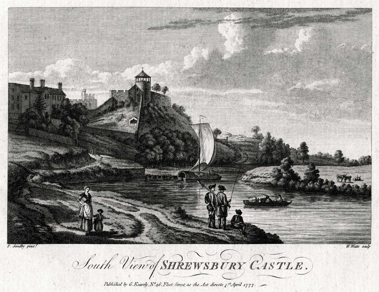 Vista sud del castello di Shrewsbury, Shropshire da William Watts