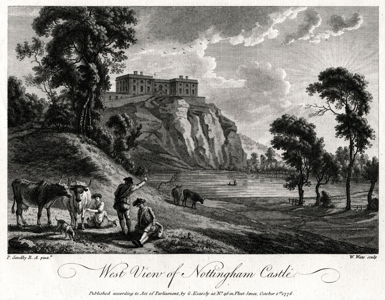 Vista ovest del Castello di Nottingham, Nottinghamshire, 1776 da William Watts