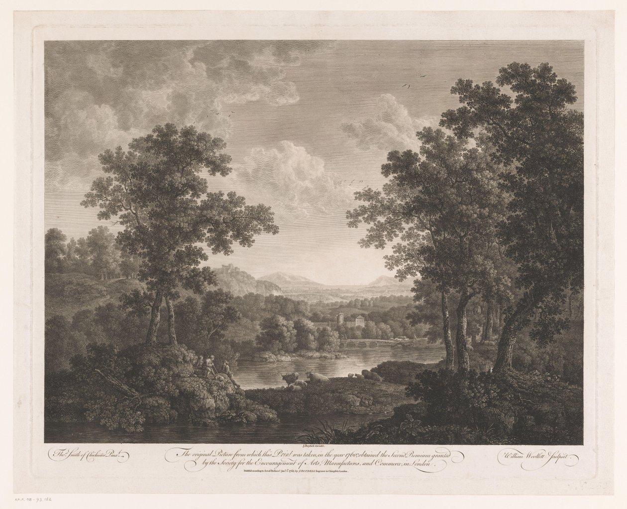 Paesaggio con pastori e bestiame presso un lago da William Woollett