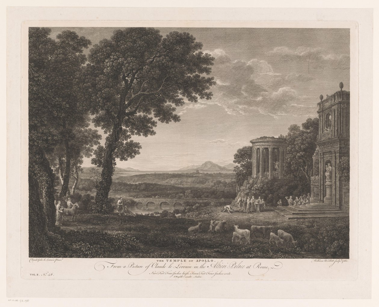 Paesaggio con il padre di Psiche che offre sacrifici al tempio di Apollo da William Woollett