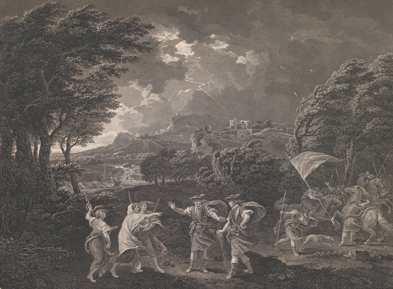 Macbeth e le streghe Shakespeare, Macbeth, Atto 1, Scena 1, 1770 da William Woollett