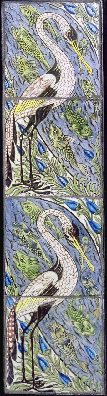 Quattro piastrelle raffiguranti uccelli pescatori da William de Morgan