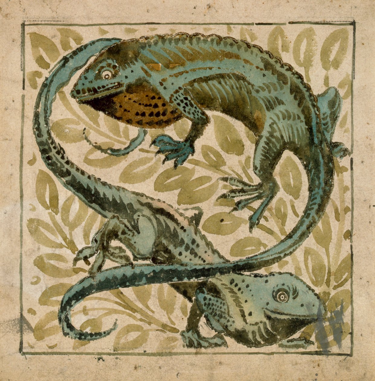 Lucertole, disegno per una piastrella da William de Morgan