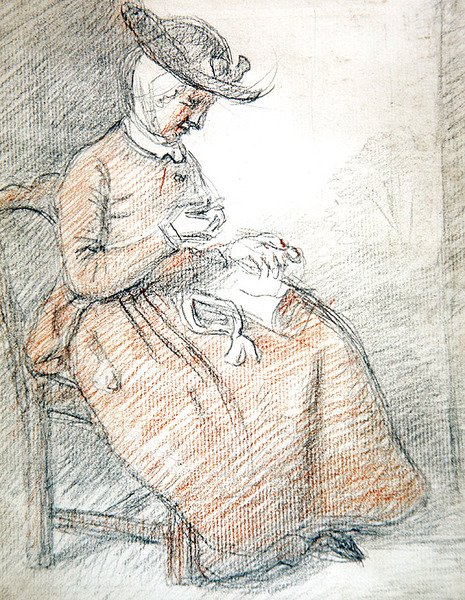 Donna seduta che cuce da William of Bath Hoare