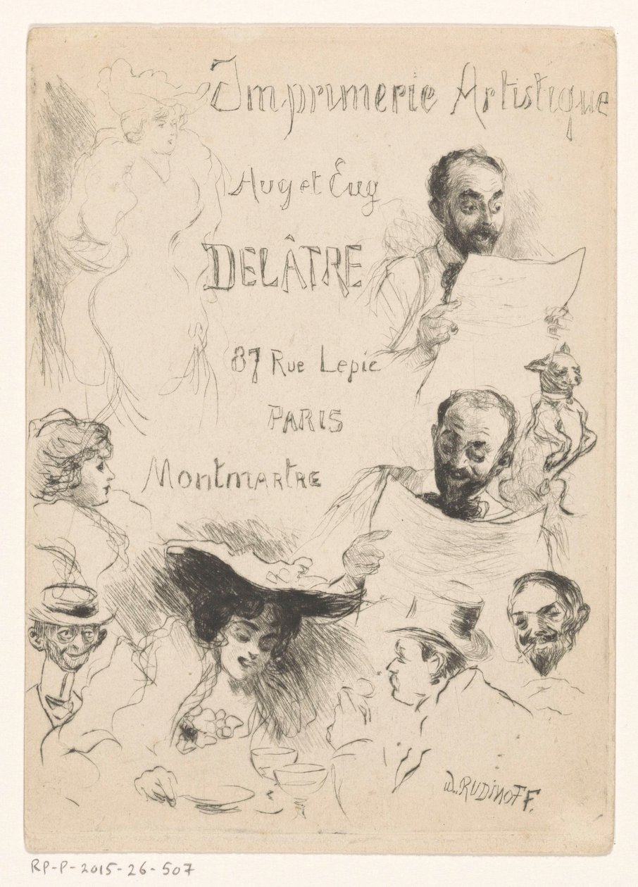 Biglietto da visita del tipografo Eugène Delâtre a Parigi da Willibald Wolf Rudinoff