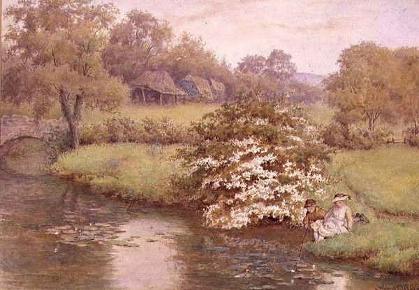 Bambini che giocano vicino a un ruscello da Wilmot R.W.S. Pilsbury